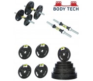 Body Tech 15kg Cast Iron Adjustable Home Gym Set with Steel Dumbbell Rods- COMBO15